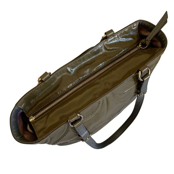 Coach Olive Green Embossed Patent Leather Tote / Shoulder Bag Medium Size - Picture 5 of 12